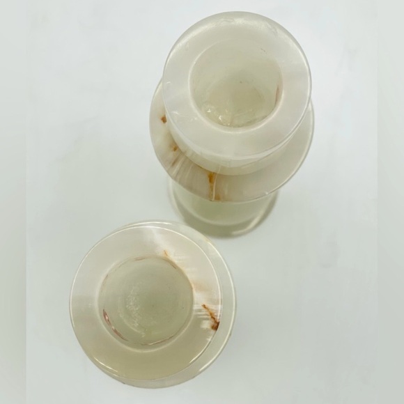 6” White Alabaster Taper Candle Holders - Set of 2 - Picture 3 of 4